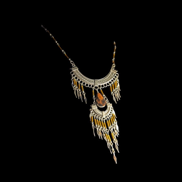 Vintage Southwestern Peruvian Boho Stone Bib Necklace and Earring Set - Picture 4 of 7